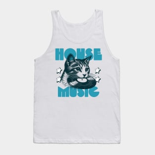 HOUSE MUSIC  - Cat bites Vinyl (Blue) Tank Top